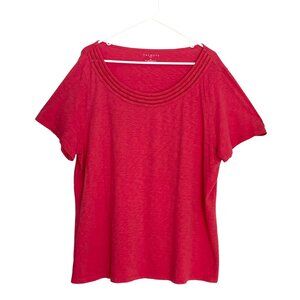 Talbots Womens Size 2X Red Short Sleeve Top With Crochet Trim Cotton/Modal Blend